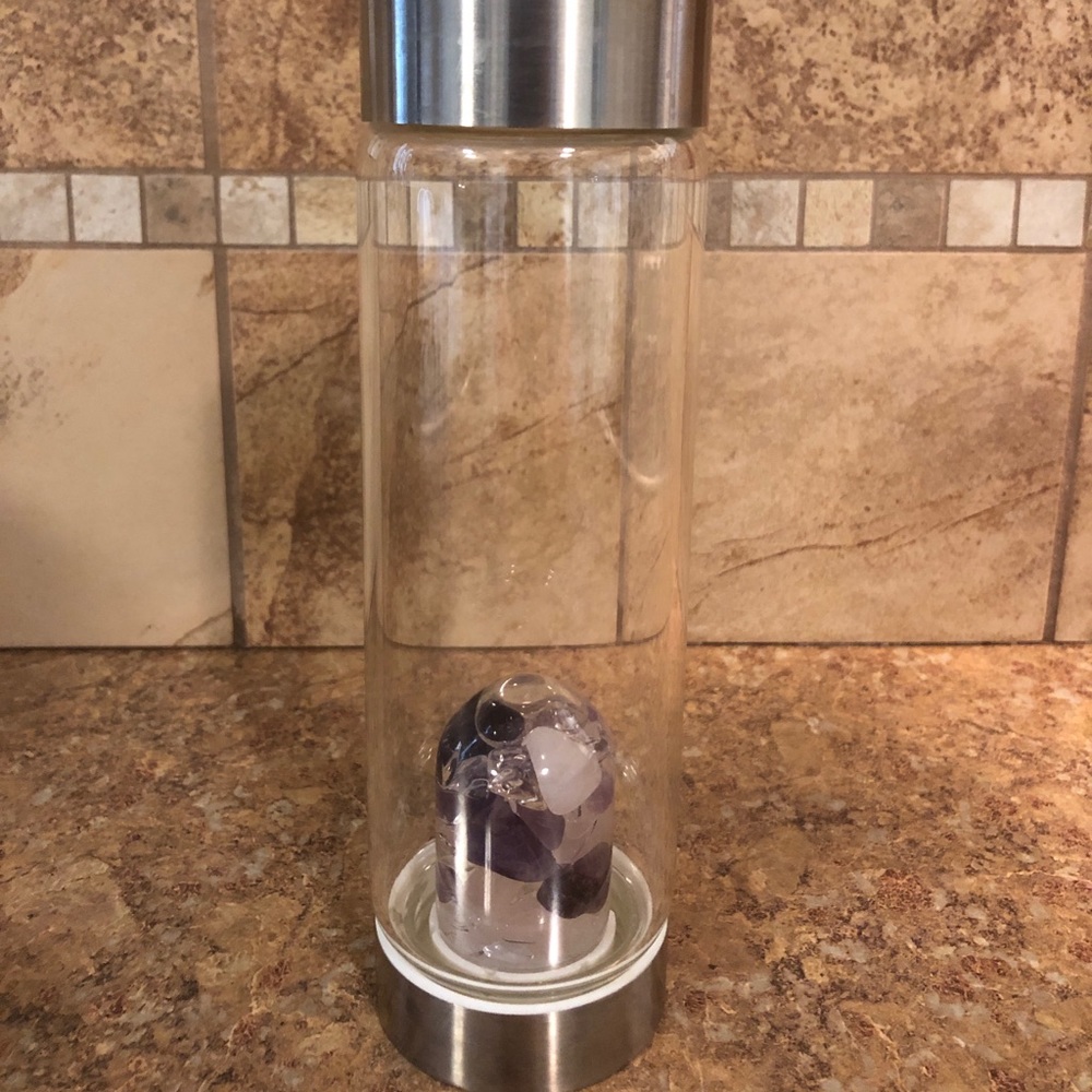 VitaJuwel Gkass Water Bottle amethyst quartz rose